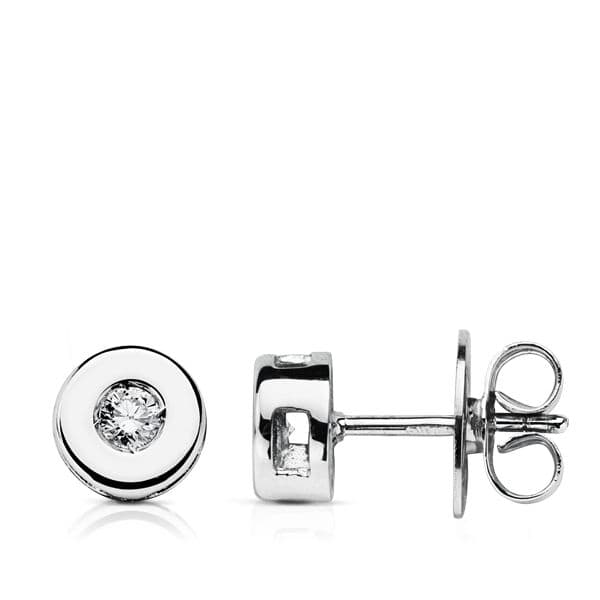 18K White Gold Chaton Earrings 6 mm Diamonds 0.130 Qts.