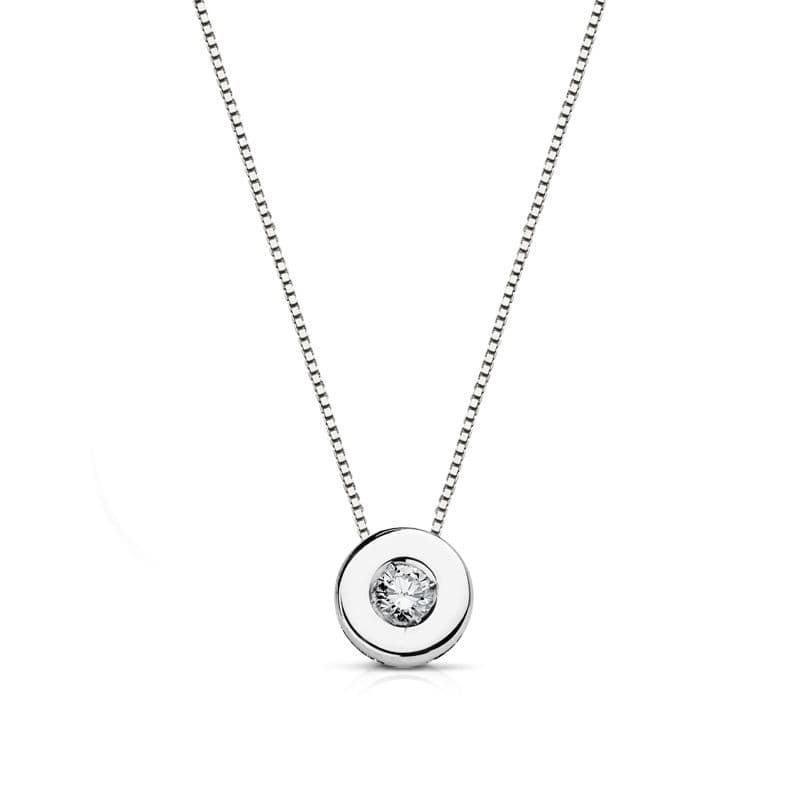 Tour de cou Chaton en or blanc 18 carats, diamant 6 mm 0,065 Qts. Chaîne HI 42 cm