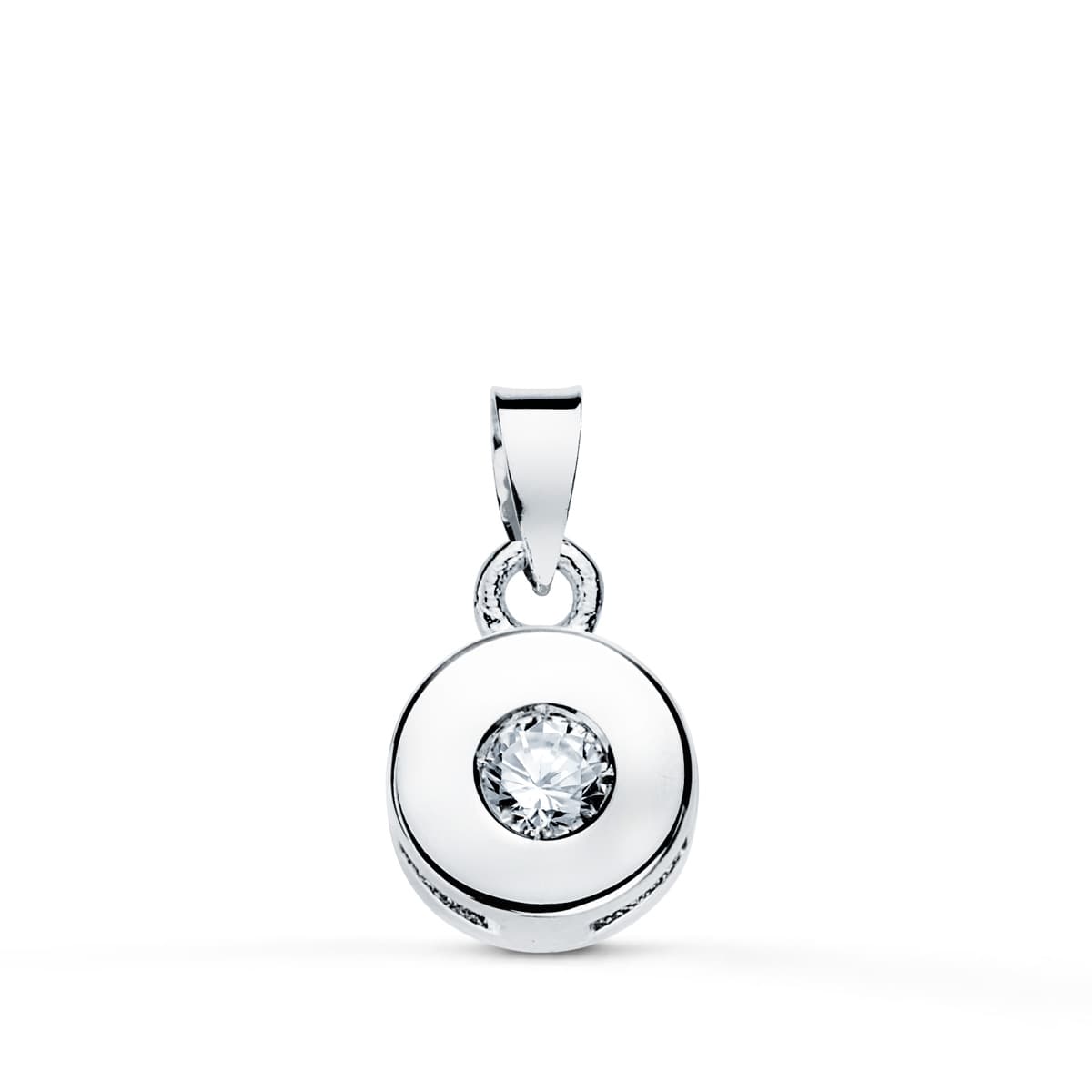 18K Colgante Oro Blanco Chaton 6 mm Diamante Talla Brillantes 0.065 Qts Si-H