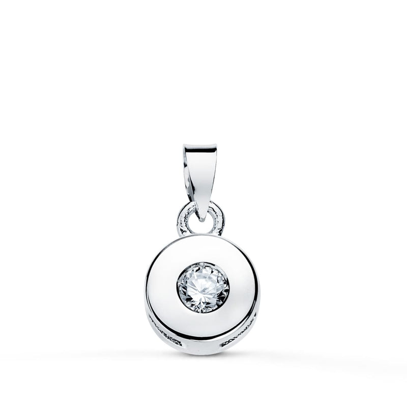 18K White Gold Pendant Chaton 6 mm Diamond Cut Brilliant 0.065 Qts Si-H