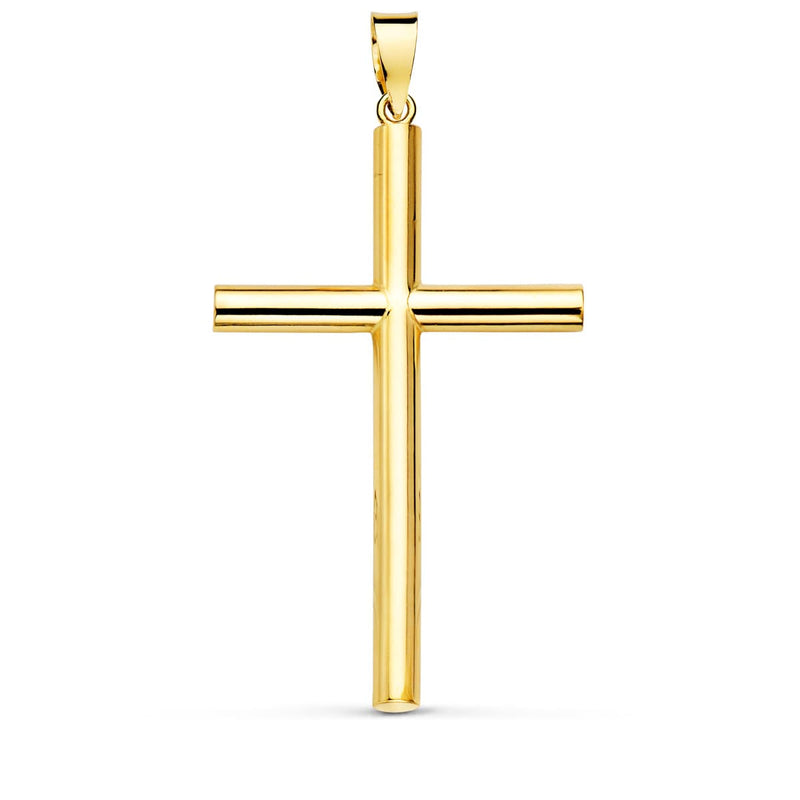 18K Cruz Oro Amarillo Lisa Tubo Hueco 3 mm 35x22 mm