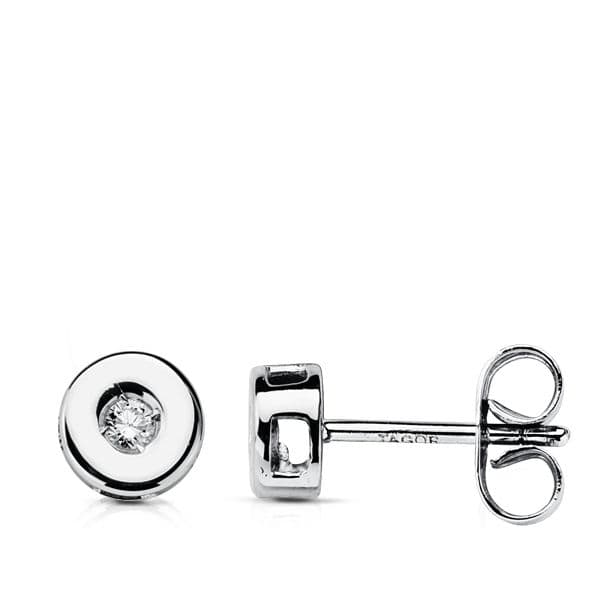 18K Earrings White Gold Diamonds Brilliant Cut 0.07 Qts. 5.5mm