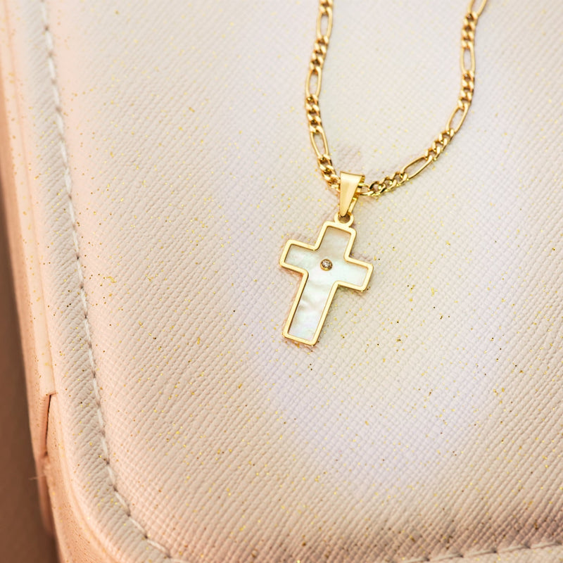 18K Cross With Mother Of Pearl 18x12 mm