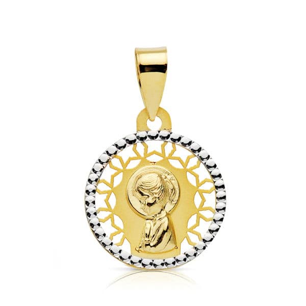 Médaille 18K Vierge Enfant Bicolore 14 mm