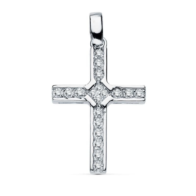 18K Croix Or Blanc Zirconiums 20x14 mm