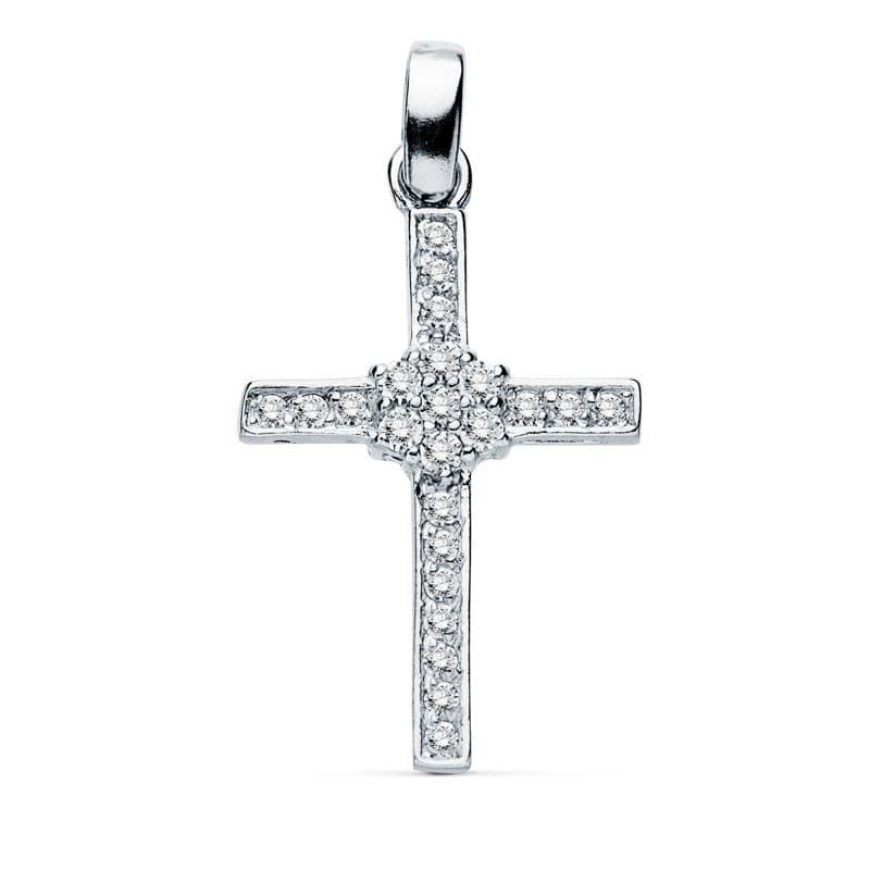 18K White Gold Cross Zirconia 19x13 mm