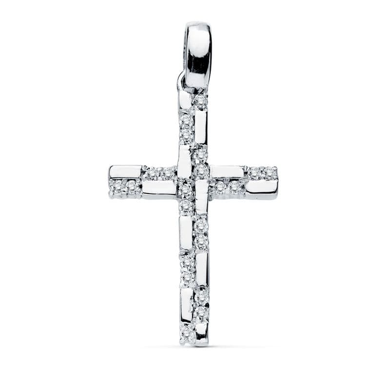 18K White Gold Cross Zirconia 19x12 mm