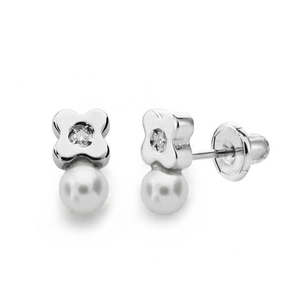 18K Pendientes Perla 3 mm Diamantes Talla Brillante 0.012Kts