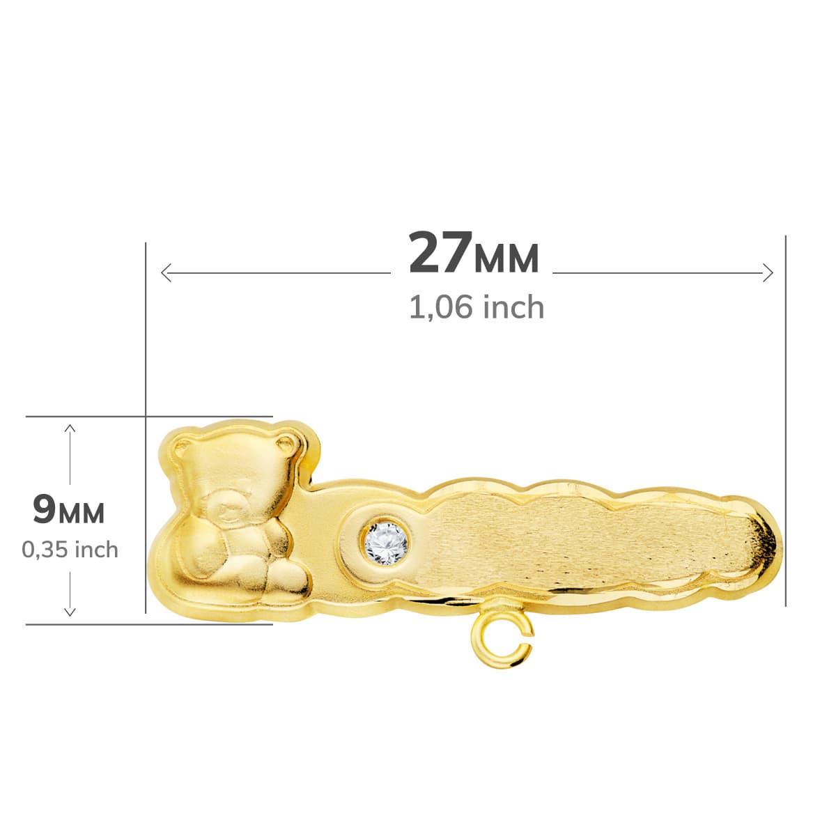 18K Yellow Gold Bear Carved Pin with Zirconia 27X9 mm