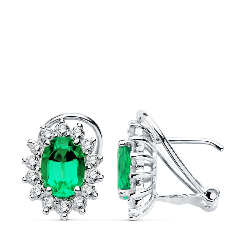 18K Earrings White Gold Emerald 1.50 Cts. Diamonds SI-H. 0.580 Cts.