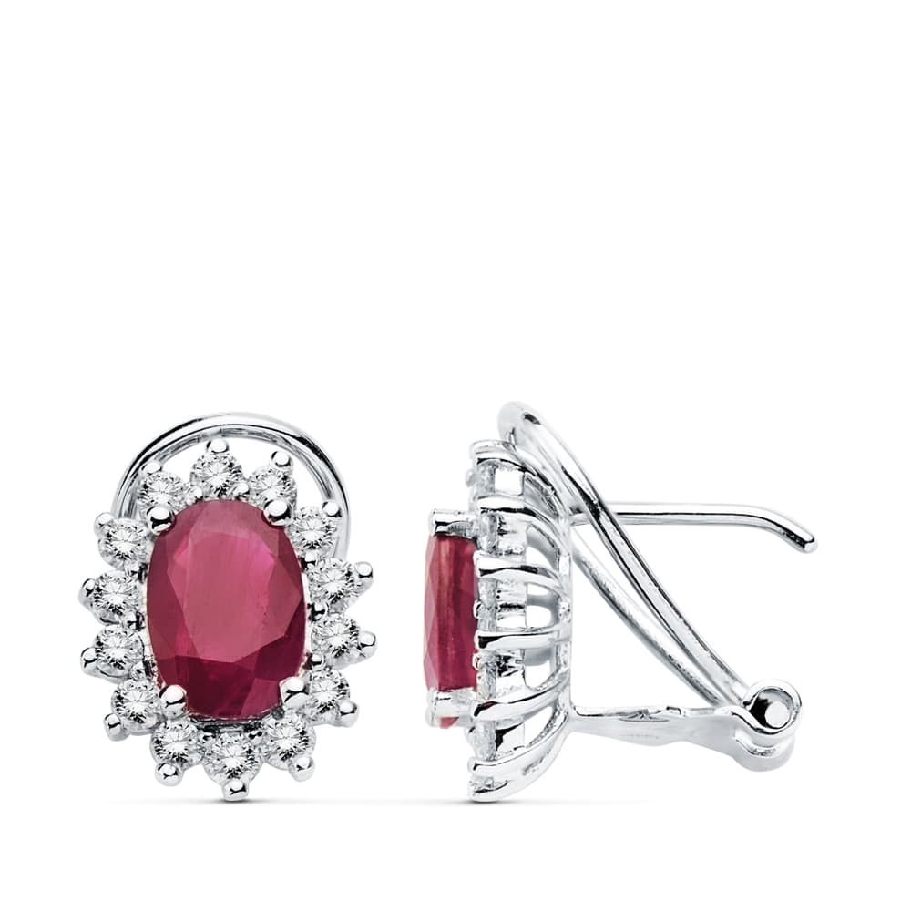 18K Earrings White Gold Ruby 2.08 Cts. Diamonds S-Hi. 0.580 Cts.
