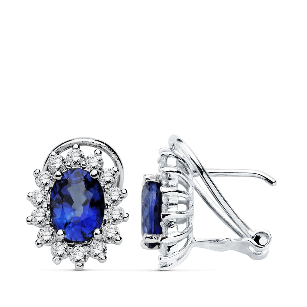 18K Earrings White Gold Sapphire 1.96 Cts. Diamonds SI-H 0.580 Cts.