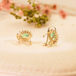 18K Yellow Gold Earrings Emerald 1.50Qt And Diamonds 0.580Qt Si H. 12x9mm