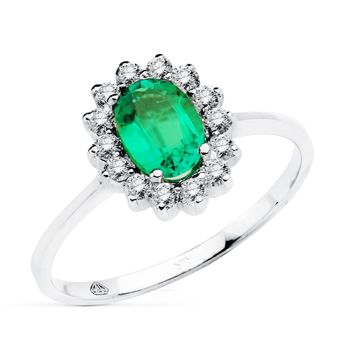 18K Ring White Gold Emerald 0.75 Cts. with Diamonds