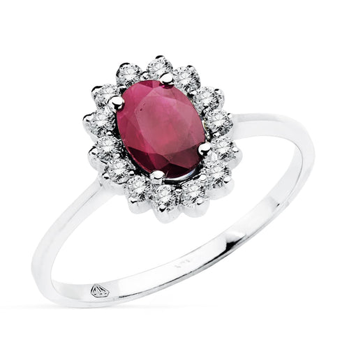 18K White Gold Ring Ruby 1.04 Qt. Diamonds 0.35 Qts. Si-H