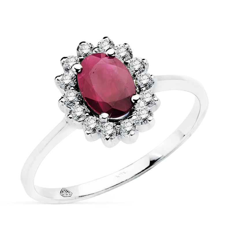 18K White Gold Ring Ruby 1.04 Qt. Diamonds 0.35 Qts. Si-H