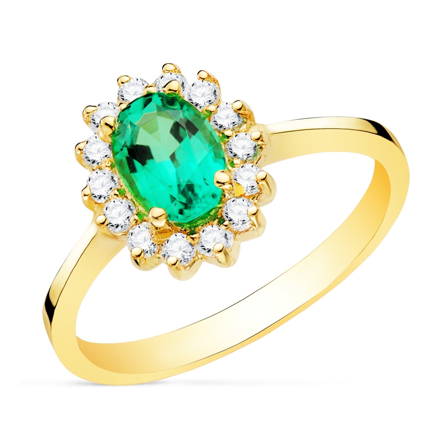 18K Yellow Gold Ring Emerald 0.75 Cts. Diamonds 0.300 Cts. Si-H