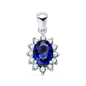 Pendentif saphir en or blanc 18 carats 0,98 Qt. 12 diamants 0,35 Qts. Oui-H. 13x11mm
