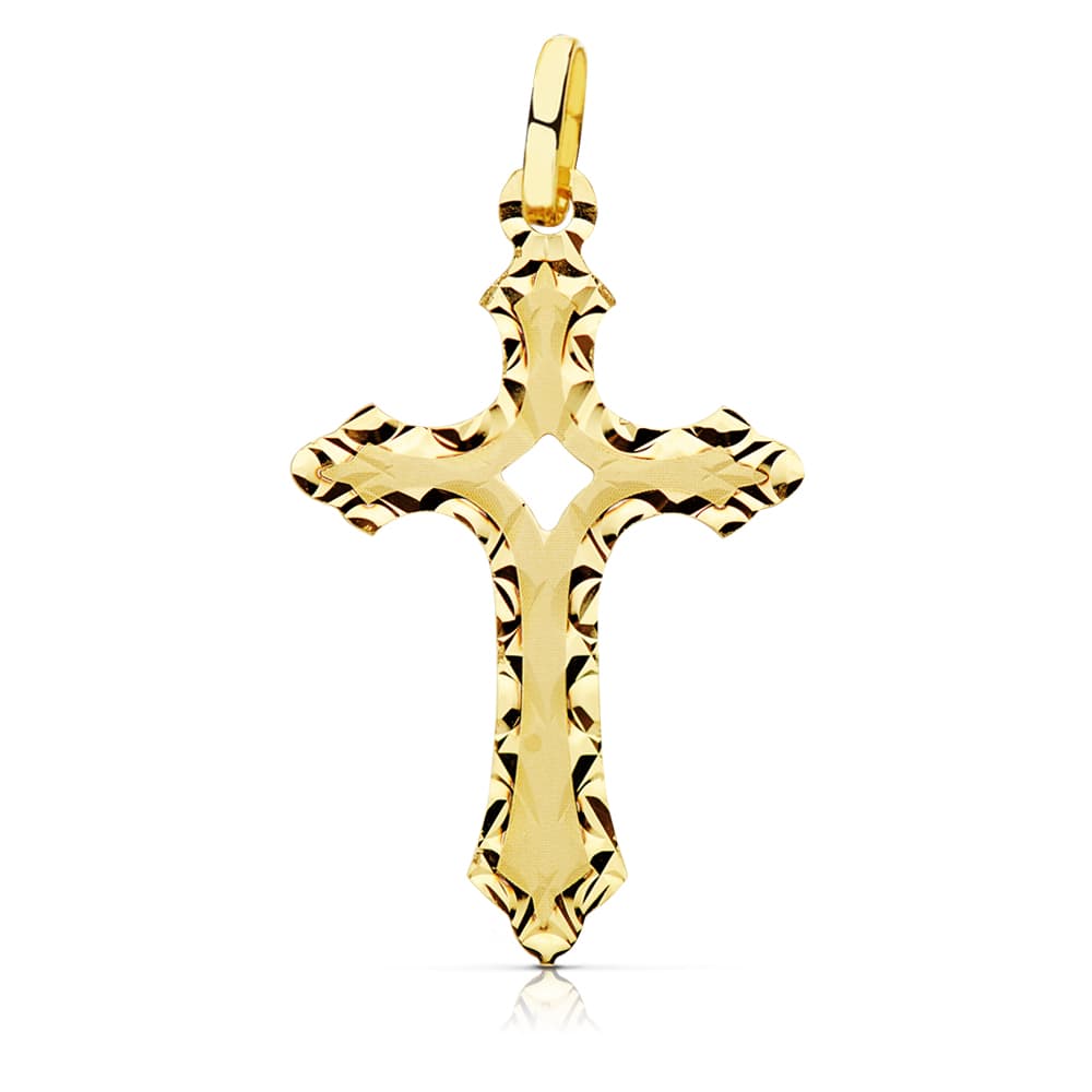 Cruz sin Cristo Tallada Oro Amarillo 18k – 27x17 mm