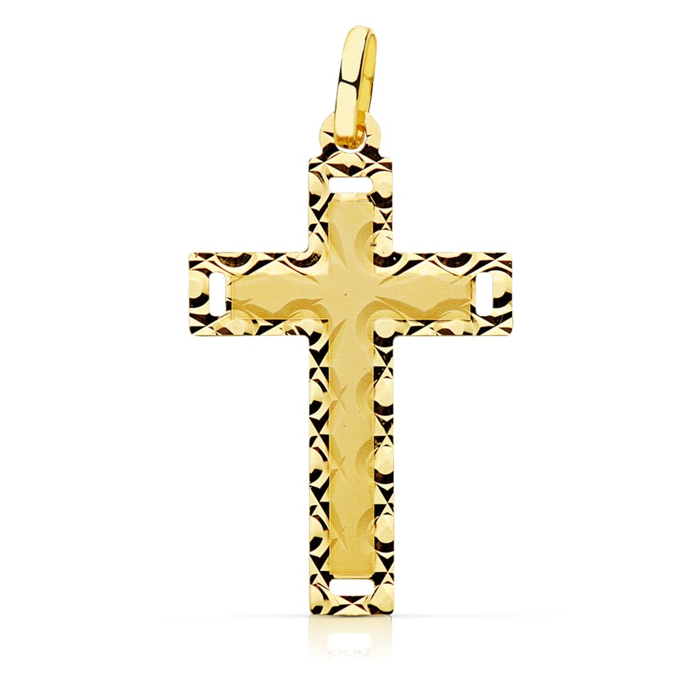 Cruz sin Cristo Tallada Oro Amarillo 18k – 28x17 mm