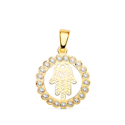 Pendentif Main de Fatima en Or Jaune 18 Carats Zircone 15 mm