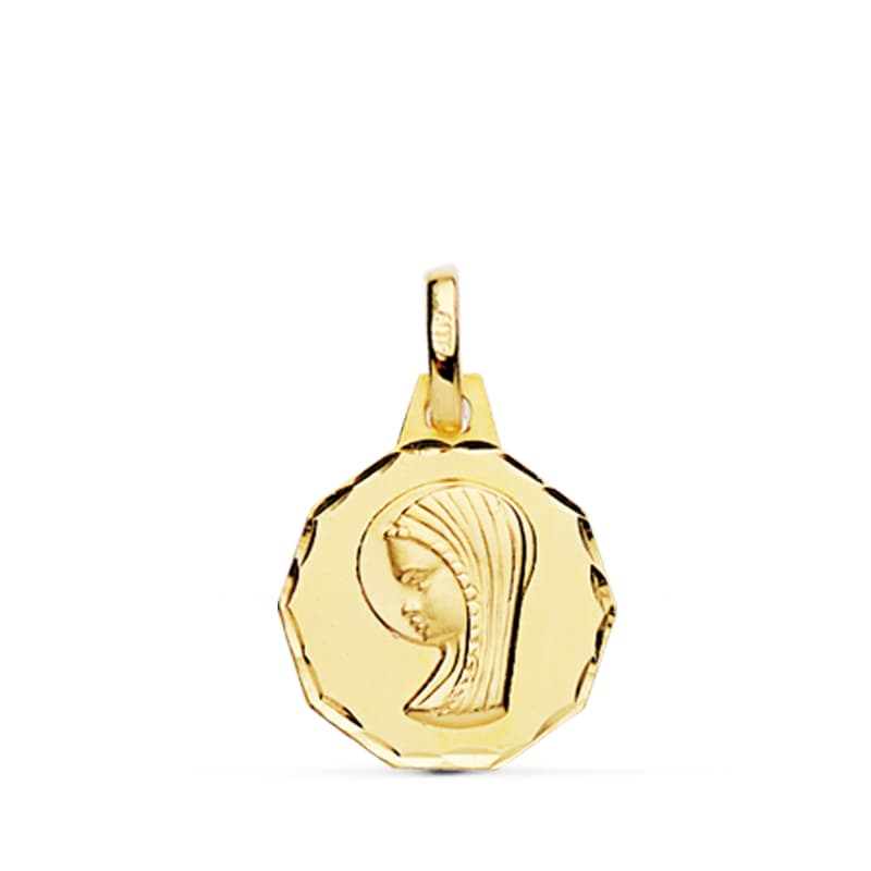 18K Carved Virgin Girl Medal 14 mm