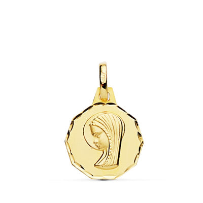 18K Carved Virgin Girl Medal 14 mm