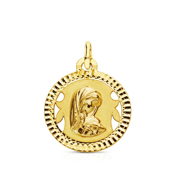 18K Medalla Virgen Niña Tallada 16 mm
