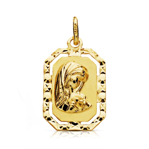 18K Medalla Virgen Niña Tallada 20x12 mm