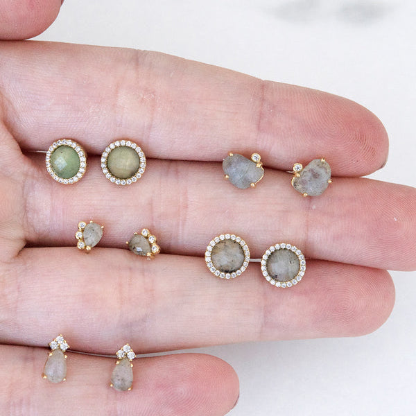 Silver Button Earrings with Gold Plated Labradorite