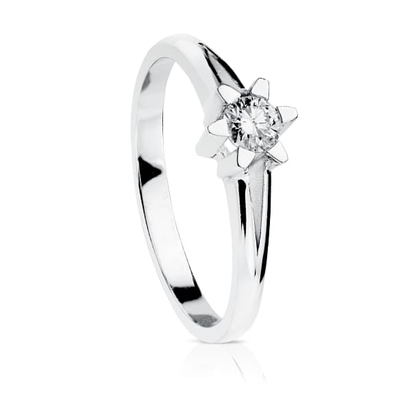18K Solitaire Diamond Brilliant Cut White Gold 0.200 Carats Si-H