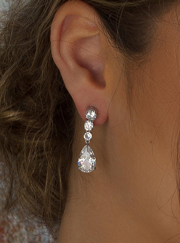 Festive and Elegant Small Silver Bridal Earrings