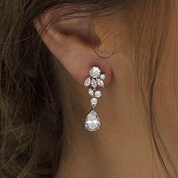 Small Silver Floral and Festive Bridal Earrings