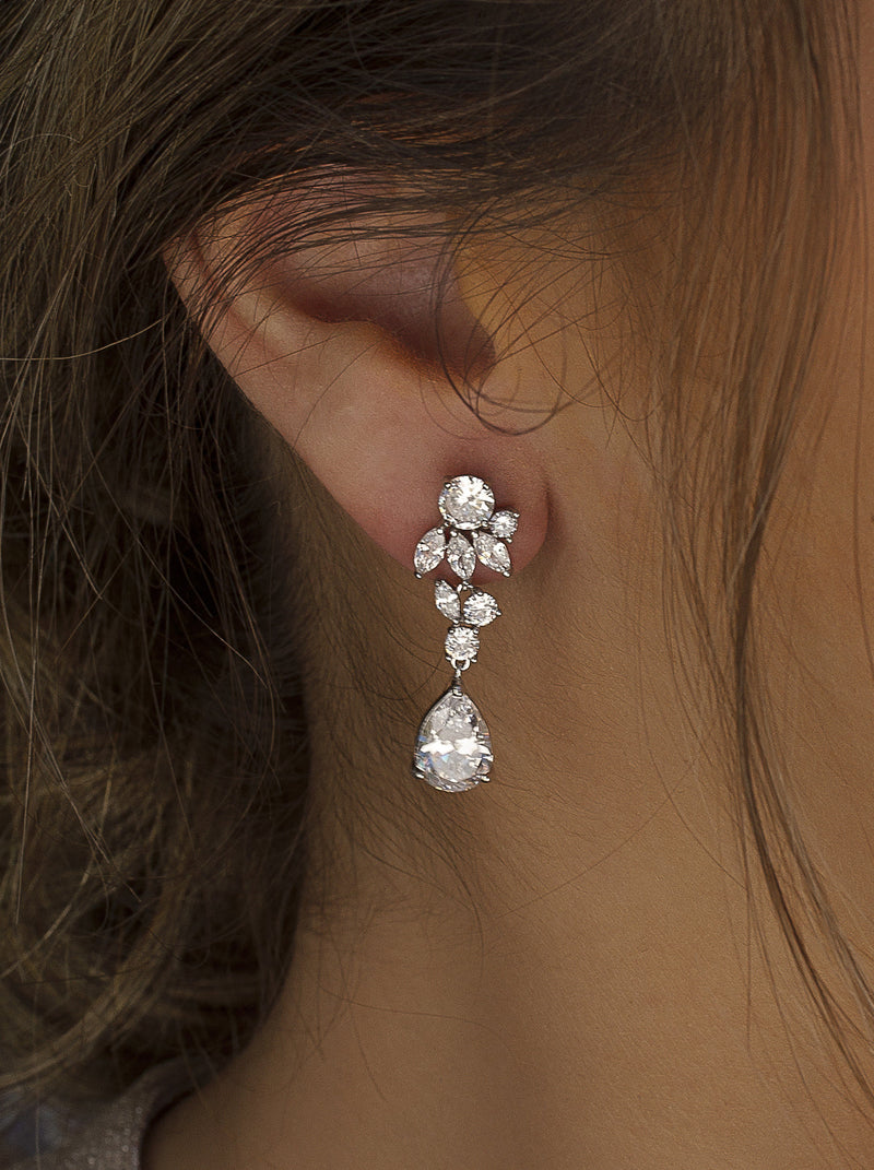 Small Silver Floral and Festive Bridal Earrings