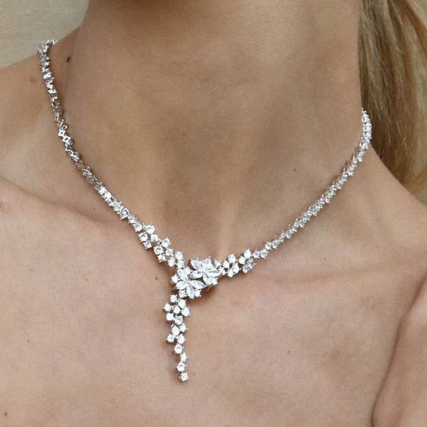 Rigid Silver Party Necklaces with Linear and Floral Design