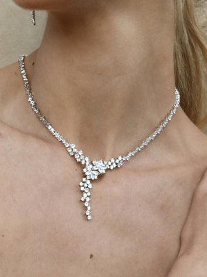 Rigid Silver Party Necklaces with Linear and Floral Design