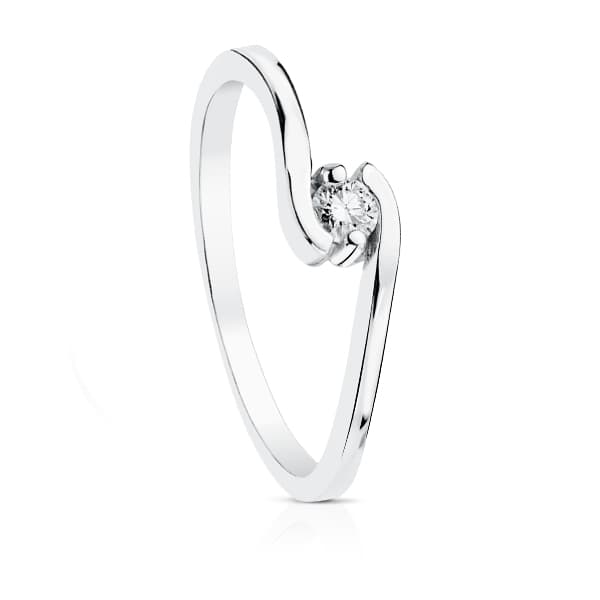 18K Solitaire White Gold Diamond Brilliant Cut 0.100 Carats G-Vs2
