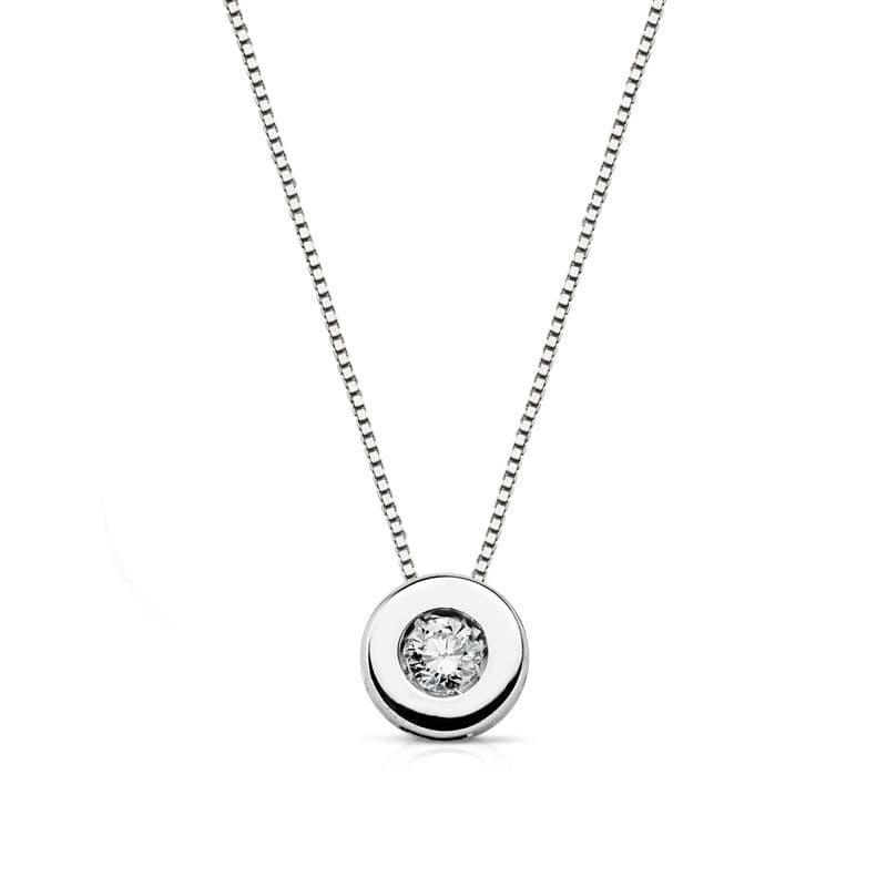 18K White Gold Choker Chaton Diamond 0.08 Qts. HI Chain 42 cm
