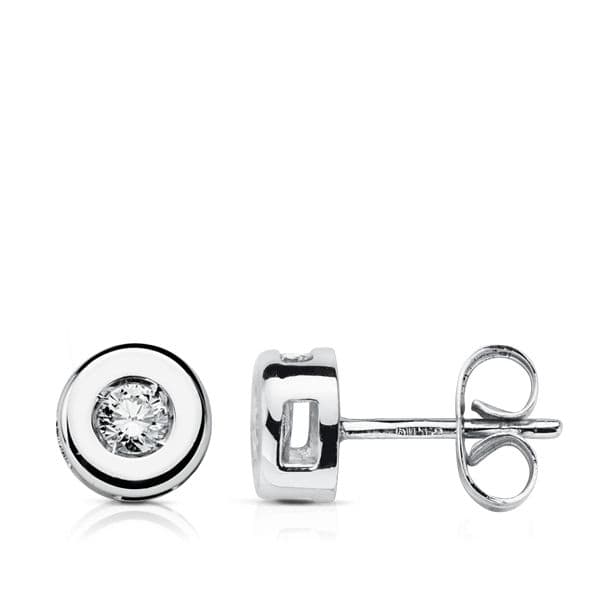 18K Pendientes Oro Blanco Diamantes 6.5 mm 0.220 Qts. H-Si