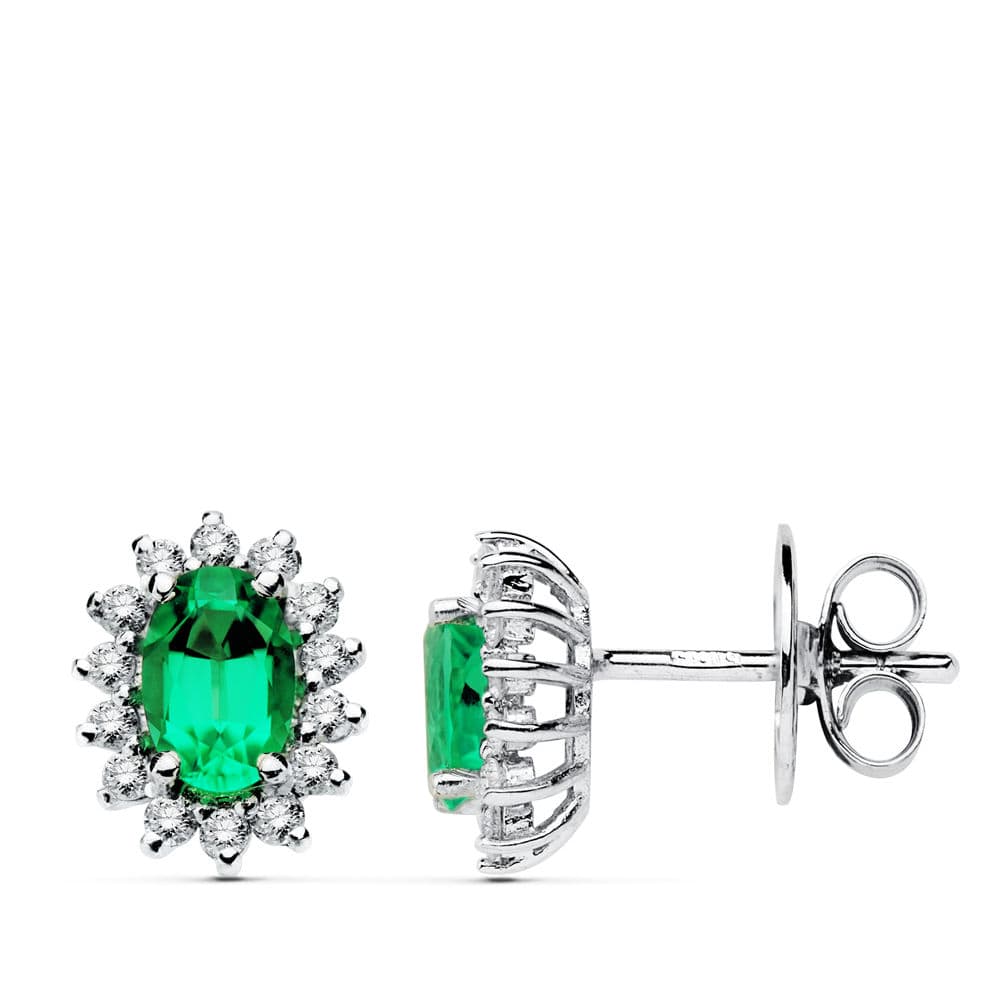 18K Earrings White Gold Emerald 0.78 Cts. Diamonds 0.28 Cts. Si-H