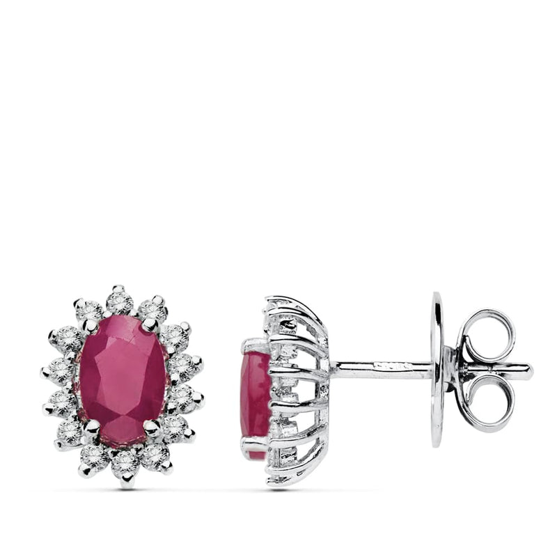 18K White Gold Earrings Ruby 1.00 Qt. Diamonds 0.28 Qts. Si-H