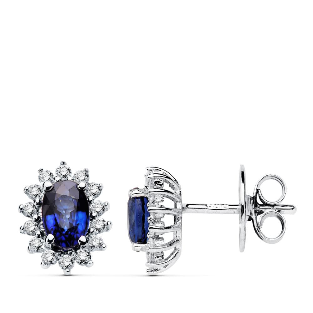 18K White Gold Earrings Sapphire 1.24 Ct. Diamonds 0.28 Ct. Si-H
