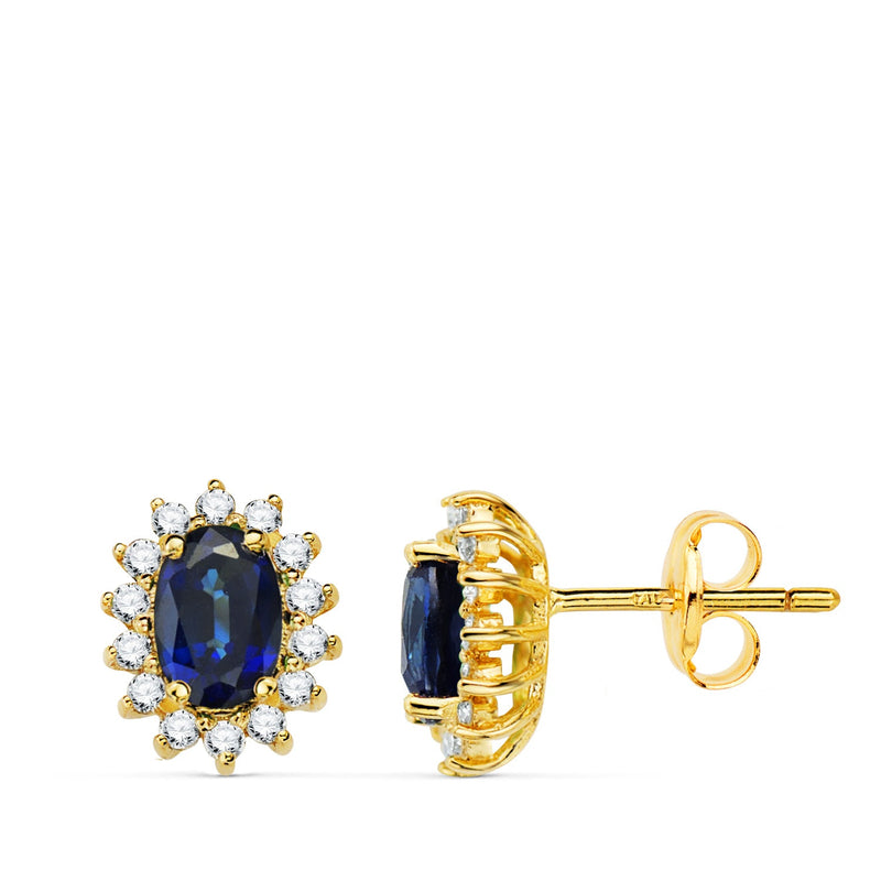 18K Yellow Gold Earrings Sapphire 1.24 Qt And Diamonds 0.280Qt Si H. 10x8mm