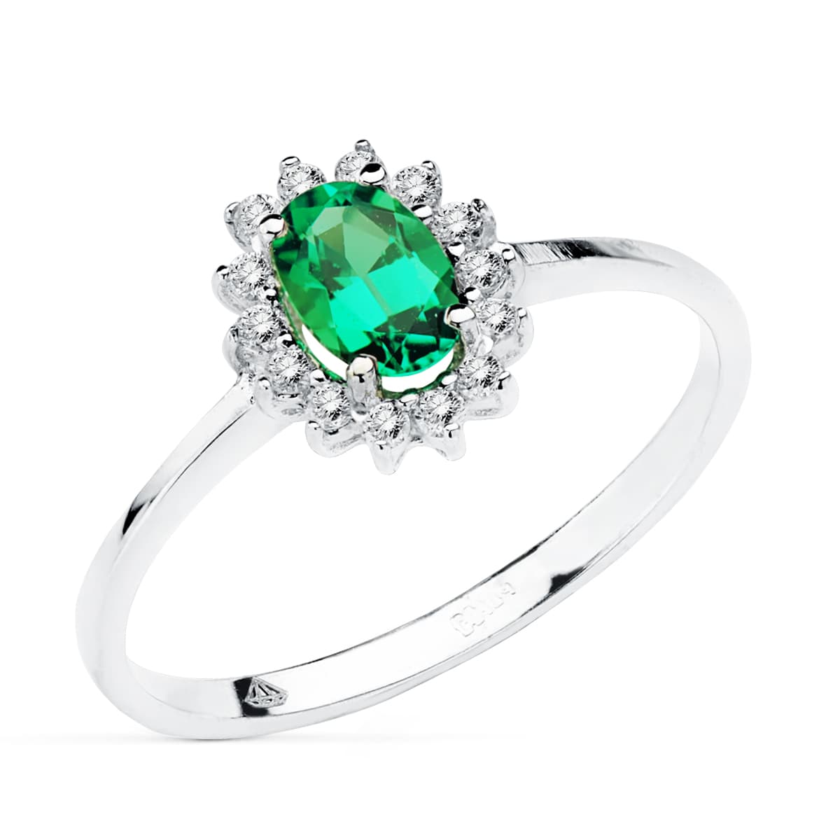 18K White Gold Emerald Ring 0.39 Carats with Diamonds