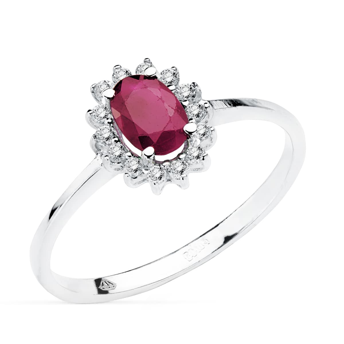 18K White Gold Ring Ruby 0.50 Cts. Diamonds Si-H 0.14 Cts.