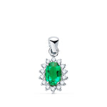 18K O.White Emerald Pendant 0.39 Qt. 14 Diamonds 0.14 Qts. Yes-H. 10x8mm
