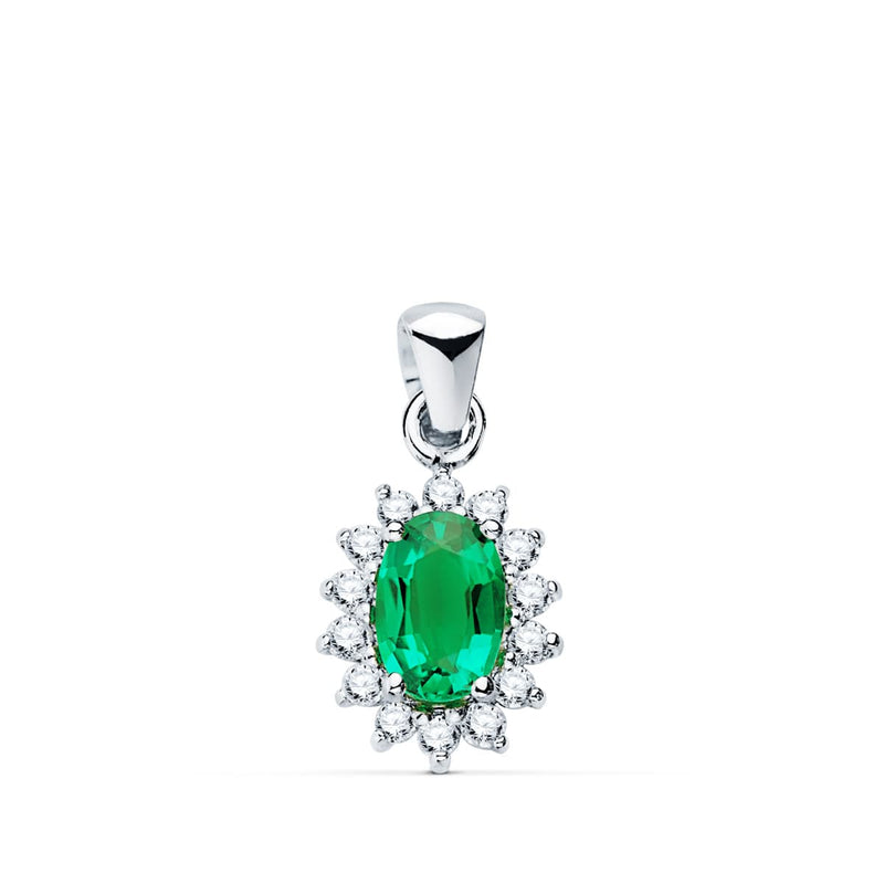 18K O.White Emerald Pendant 0.39 Qt. 14 Diamonds 0.14 Qts. Yes-H. 10x8mm