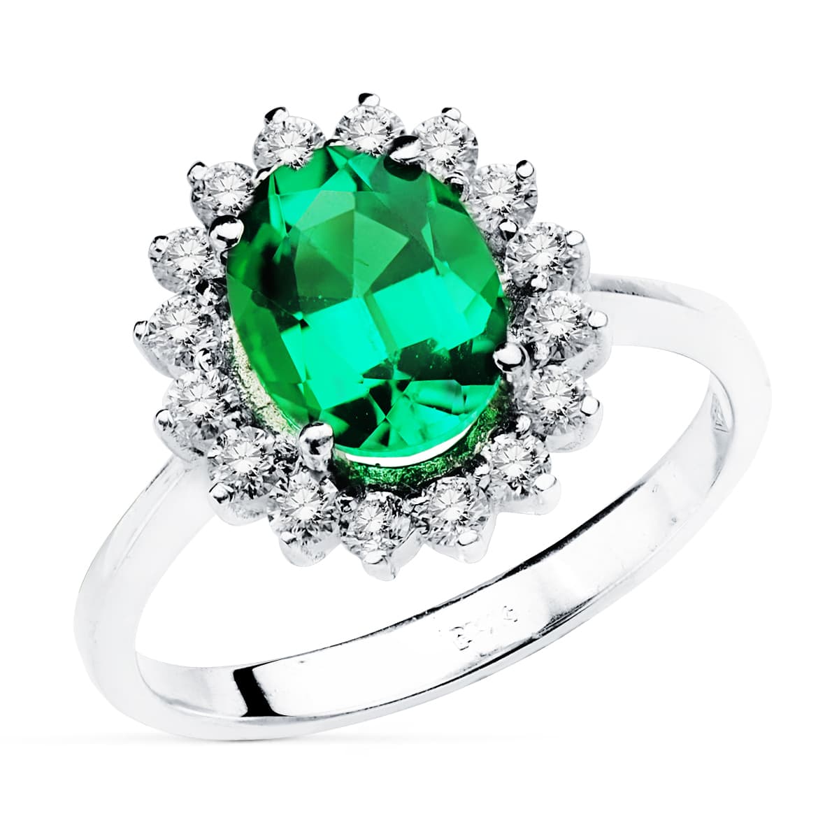 18K Ring White Gold Emerald with Diamonds