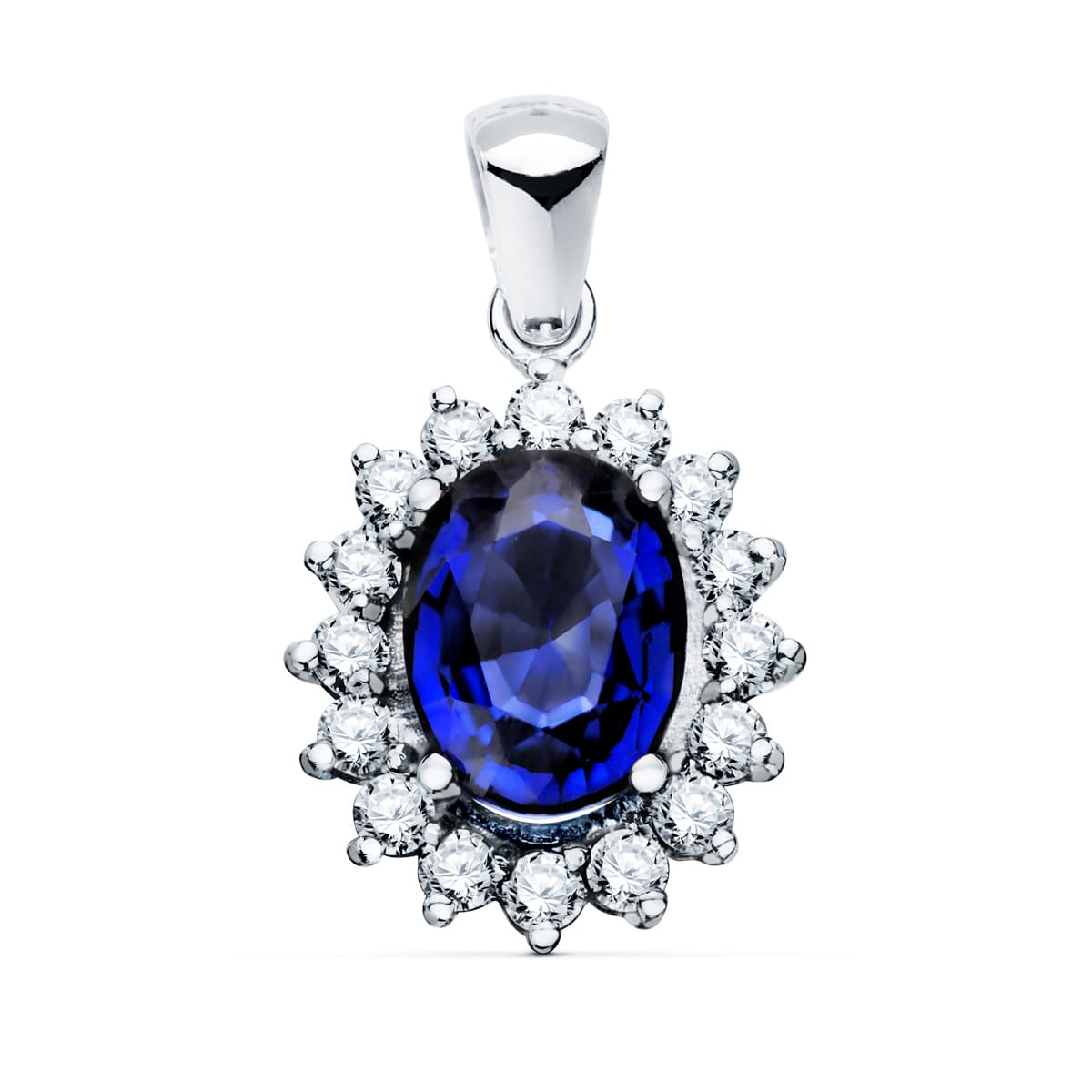 18K White Gold Pendant Sapphire 2.47 Ct. 16 Diamonds 0.42 Ct. Si-H. 14x12 mm