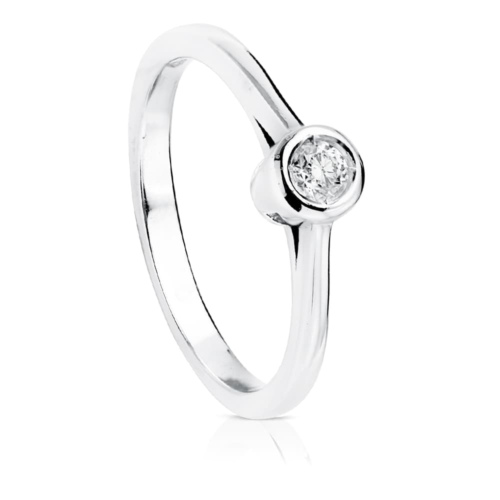 18K Solitaire Diamond Brilliant Cut White Gold 0.100 Carats Si-H